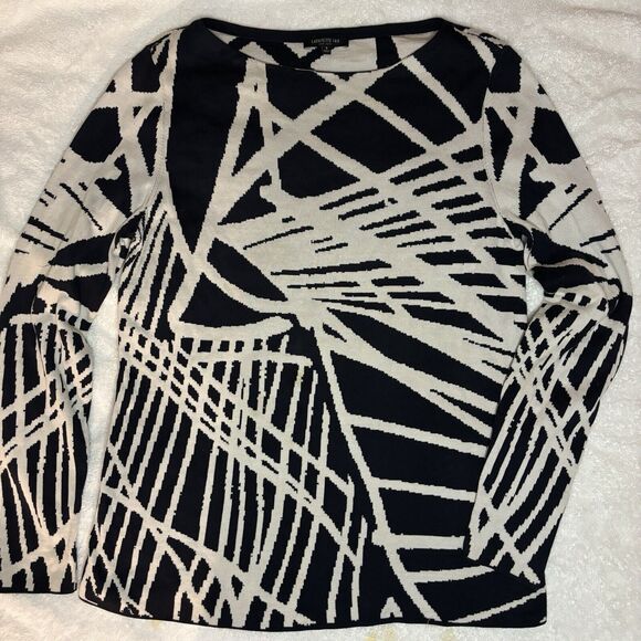 LAYFAYETTE 148 Navy Abstract Silk Blend Long Sleeve Sweater Classy Luxury Preppy - Picture 1 of 9